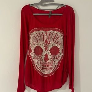 Long sleeve red skull shirt